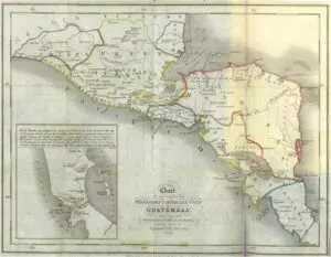 “Un tercer mapa, que se copió con permiso del Gobierno del original que está en el Congreso, era desde un punto de vista general, el que merecía más confianza.” Más adelante en su relato nos cuenta: “Por el deseo de procurarme un mapa de las delimitaciones de los cinco Estados recientemente establecidos, me fui a ver a Valle, la persona más llamada a ayudarme en este asunto; pero no fue pequeña mi decepción. Cierto es que se había hecho el deslinde por acto legislativo, pero aún no se había levantado un mapa para ilustrarlo. De suerte que tomamos uno de los de Arrowsmith que lo llevaba y trazamos en él con lápiz las divisiones.” El mapa al que hace referencia Thompson fue incluido en la edición original del libro en folio desplegable.