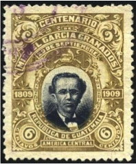 Sello postal emitido por Guatemala en conmemoración del centenario del nacimiento del general Miguel García Granados, líder de la Revolución Liberal que tomó el poder el 30 de junio de 1871.