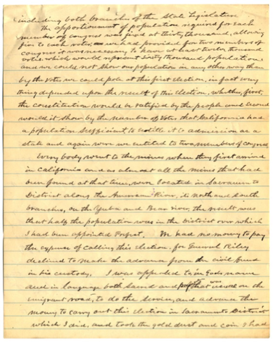 Página manuscrita de las memorias de Elisha Oscar Crosby, Reminiscencias de California y Guatemala desde 1849 a 1864.